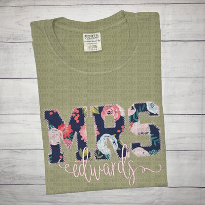 Mrs with Name Embroidered Applique Garment - Adult