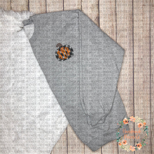 Gingham Pumpkin Monogram Embroidered Garment - Adult