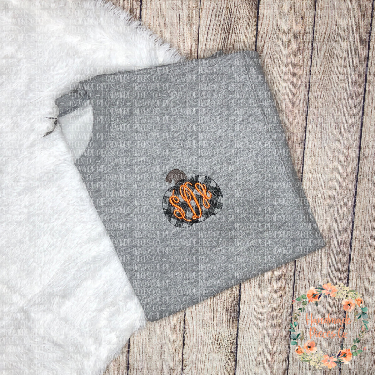 Gingham Pumpkin Monogram Embroidered Garment - Adult