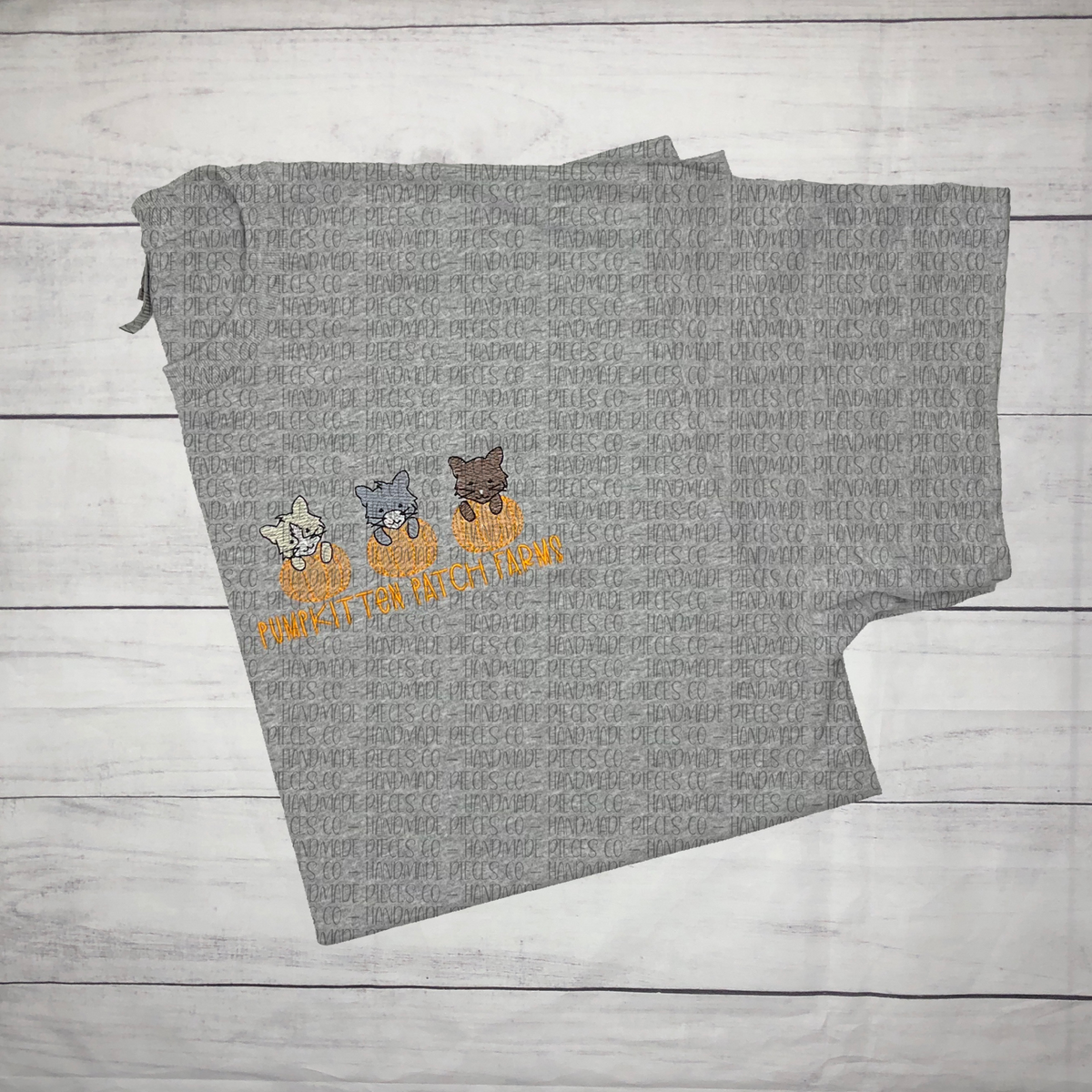 Kitten Pumpkin Trio Embroidered Garment - Adult