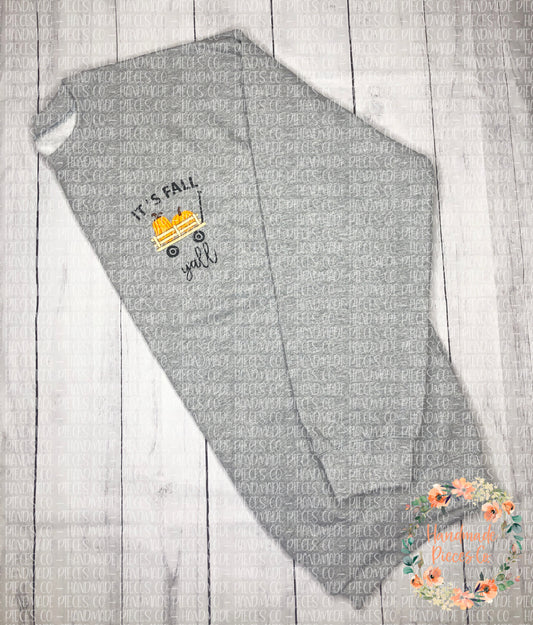 It's Fall Y'all, Pumpkin Wagon Embroidered Garment - Adult