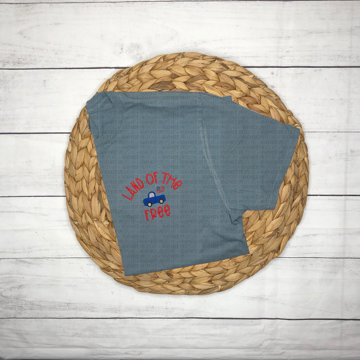 Land of the Free, Patriotic Truck Embroidered T-Shirt - Adult
