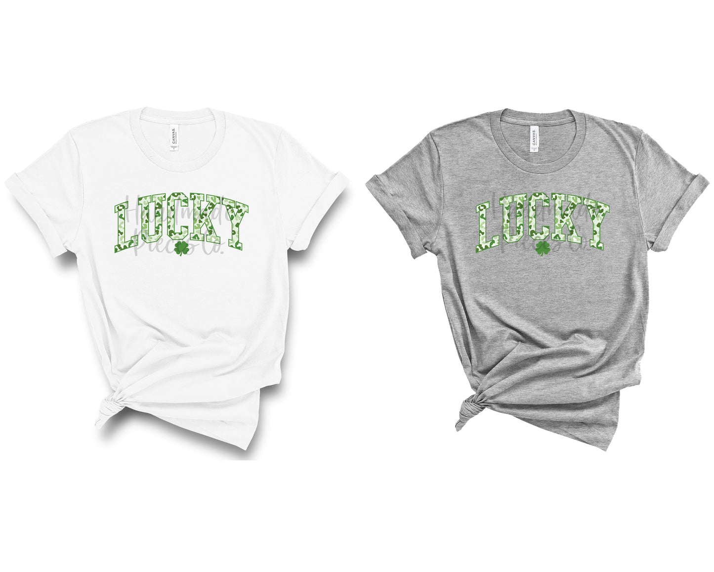 Lucky with Shamrock, Curved, Green Leopard Pattern  - Sublimation or HTV Transfer