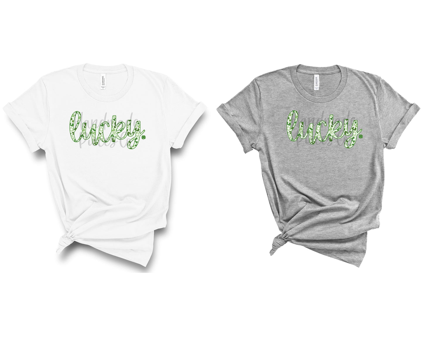 Lucky with Shamrock, Cursive, Green Leopard Pattern - Digital Download