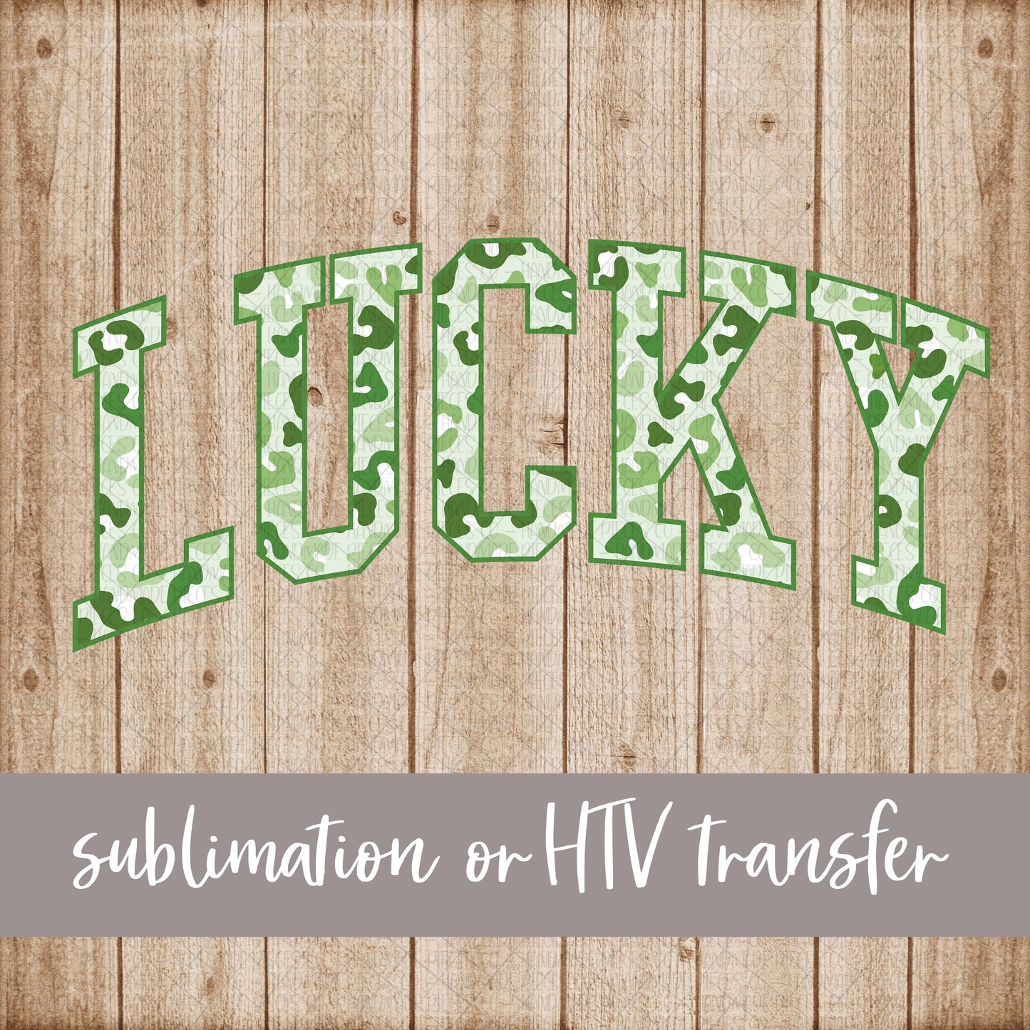 Lucky, Curved, Green Leopard Pattern  - Sublimation or HTV Transfer