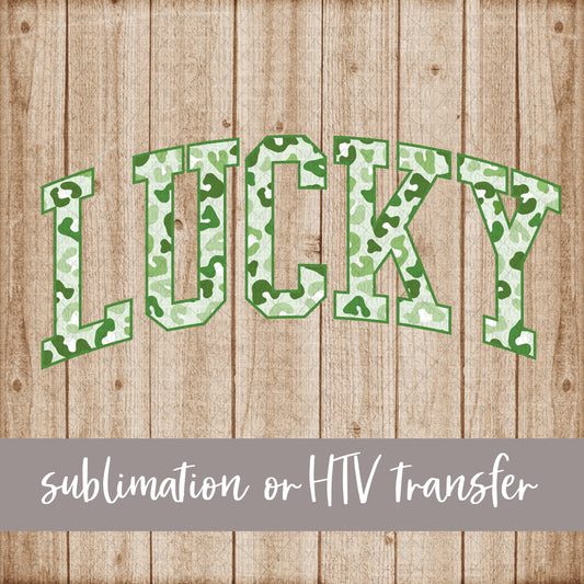 Lucky, Curved, Green Leopard Pattern  - Sublimation or HTV Transfer