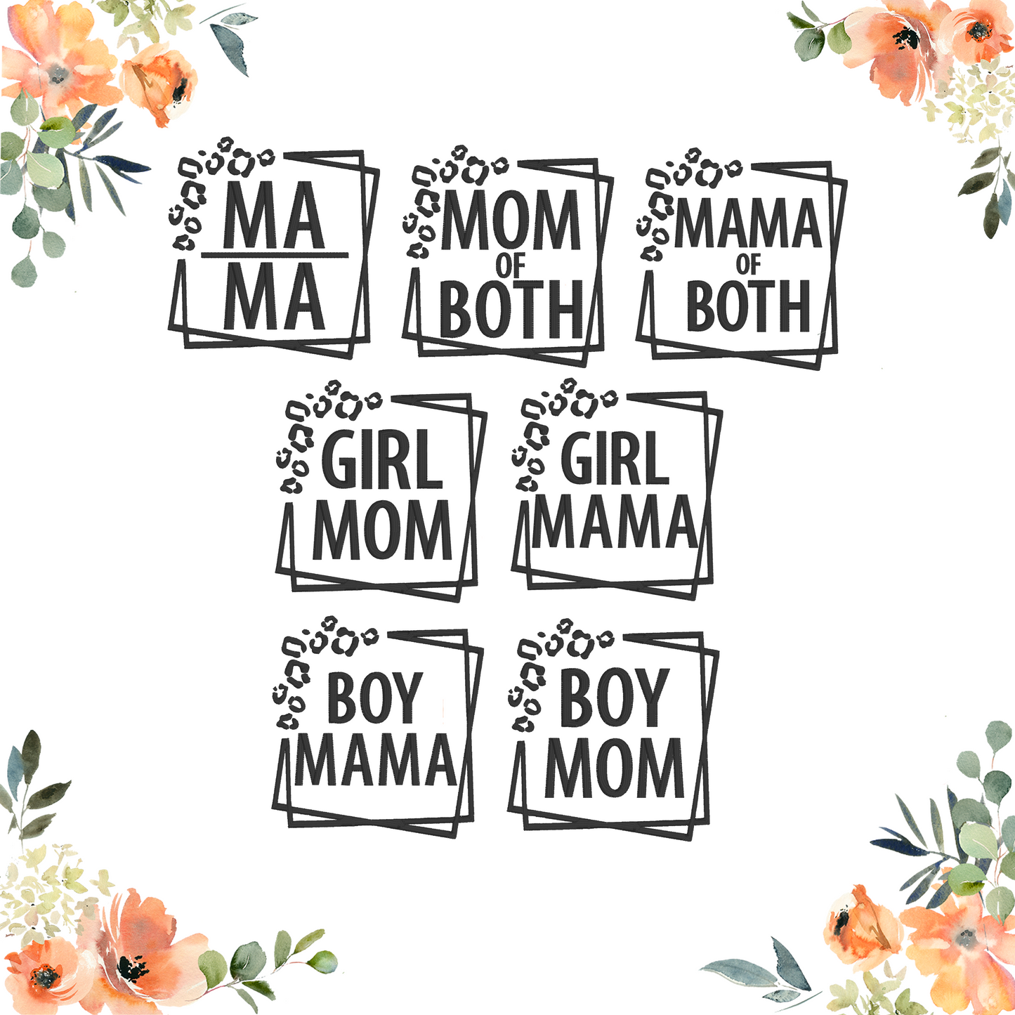 Custom Mama/Mom Square Leopard Frame Embroidered Garment - Adult