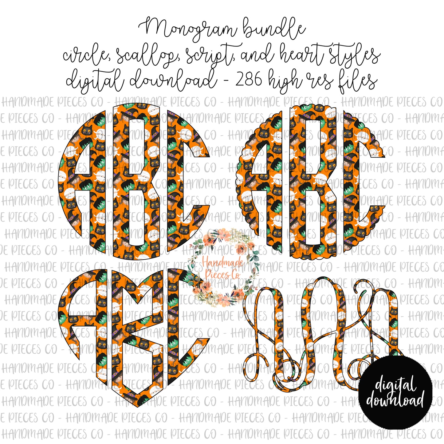 Halloween Monogram, Pattern 3 - Multiple Styles - Digital Download