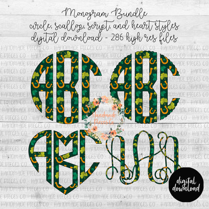 St. Patrick's Day Monogram, Shamrock and Horseshoes - Multiple Styles - Digital Download