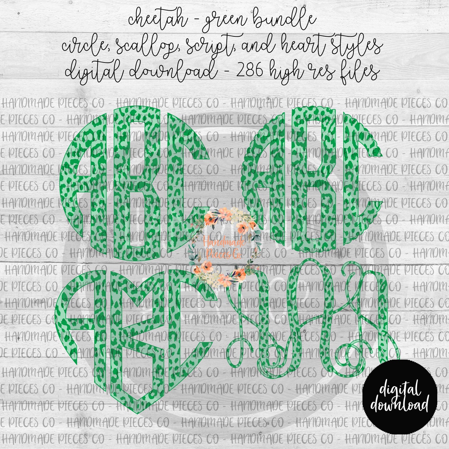 Cheetah, Green Monogram - Multiple Styles - Digital Download