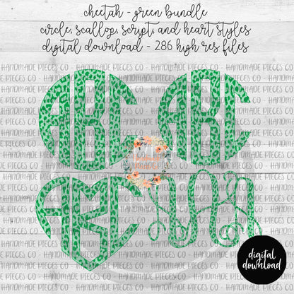 Cheetah, Green Monogram - Multiple Styles - Digital Download