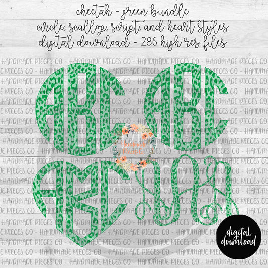 Cheetah, Green Monogram - Multiple Styles - Digital Download