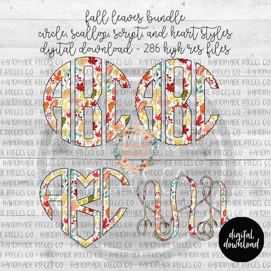 Fall Leaves Monogram - Multiple Styles - Digital Download