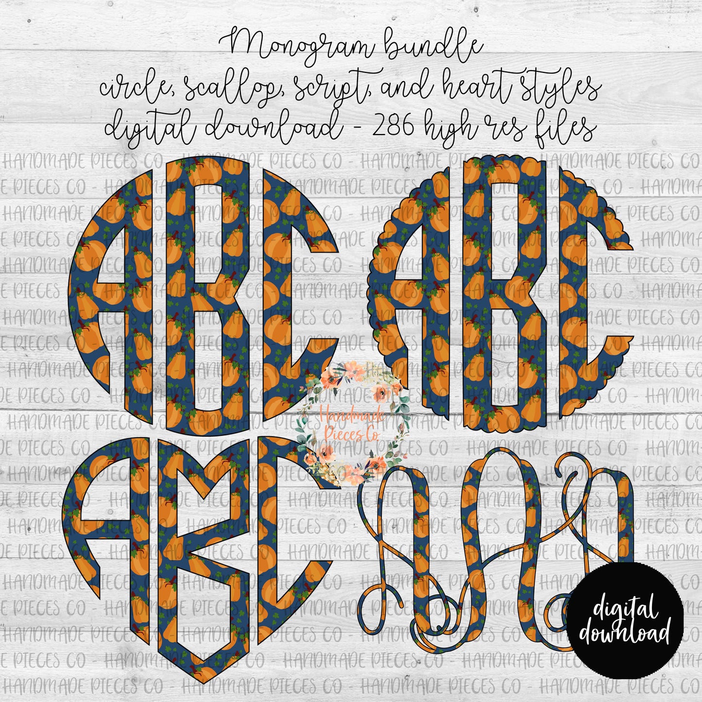 Pumpkin Monogram, Blue - Multiple Styles - Digital Download