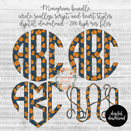 Pumpkin Monogram, Blue - Multiple Styles - Digital Download
