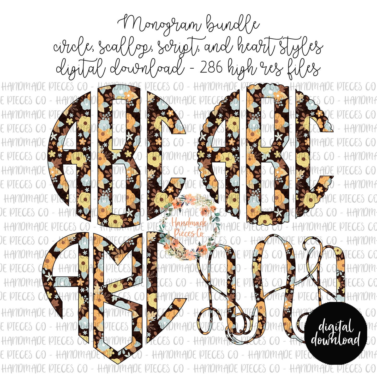Fall Floral Monogram, Version 1 - Multiple Styles - Digital Download