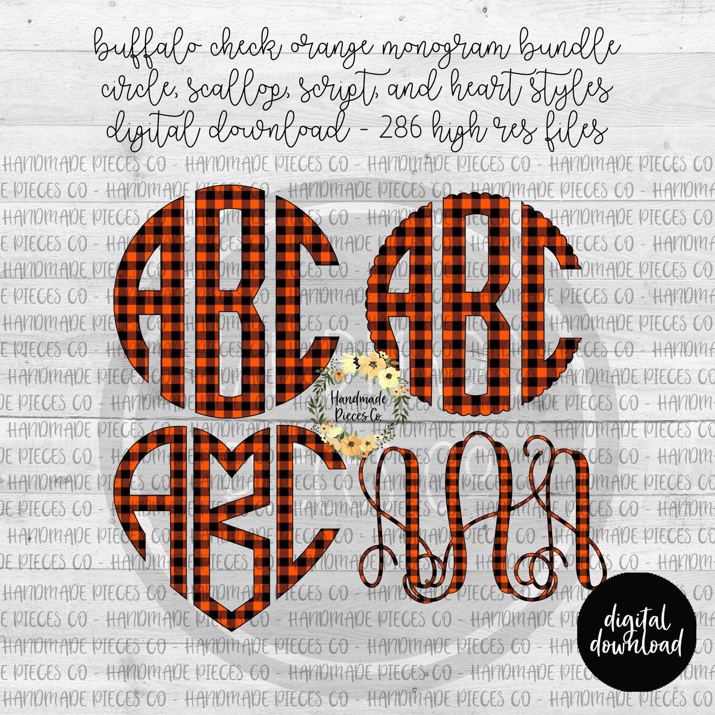 Buffalo Plaid, Orange Monogram - Multiple Styles - Digital Download