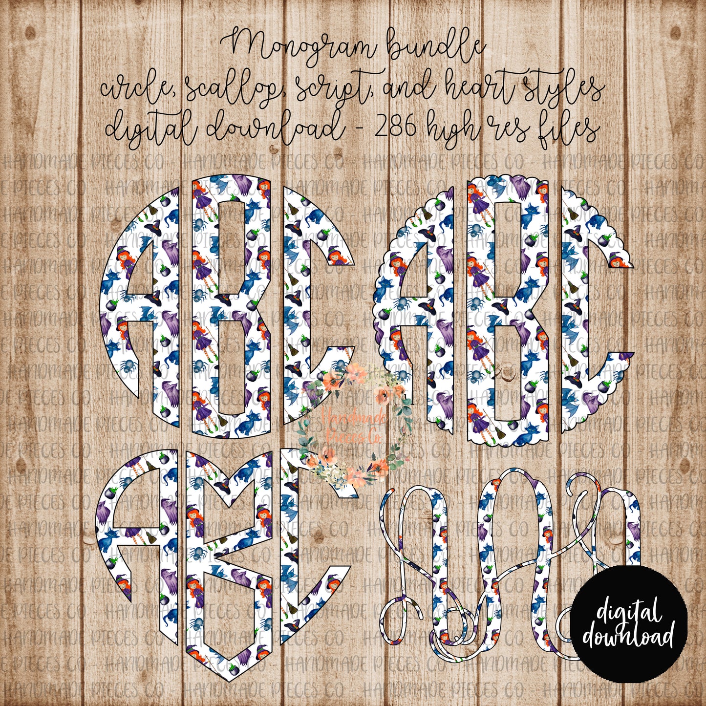 Halloween Monogram, Witch - Multiple Styles - Digital Download