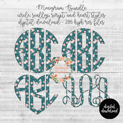 Floral Monogram, Floral 9 - Multiple Styles - Digital Download