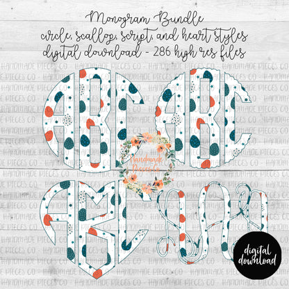 Easter Egg, Turquoise and Orange Monogram - Multiple Styles - Digital Download