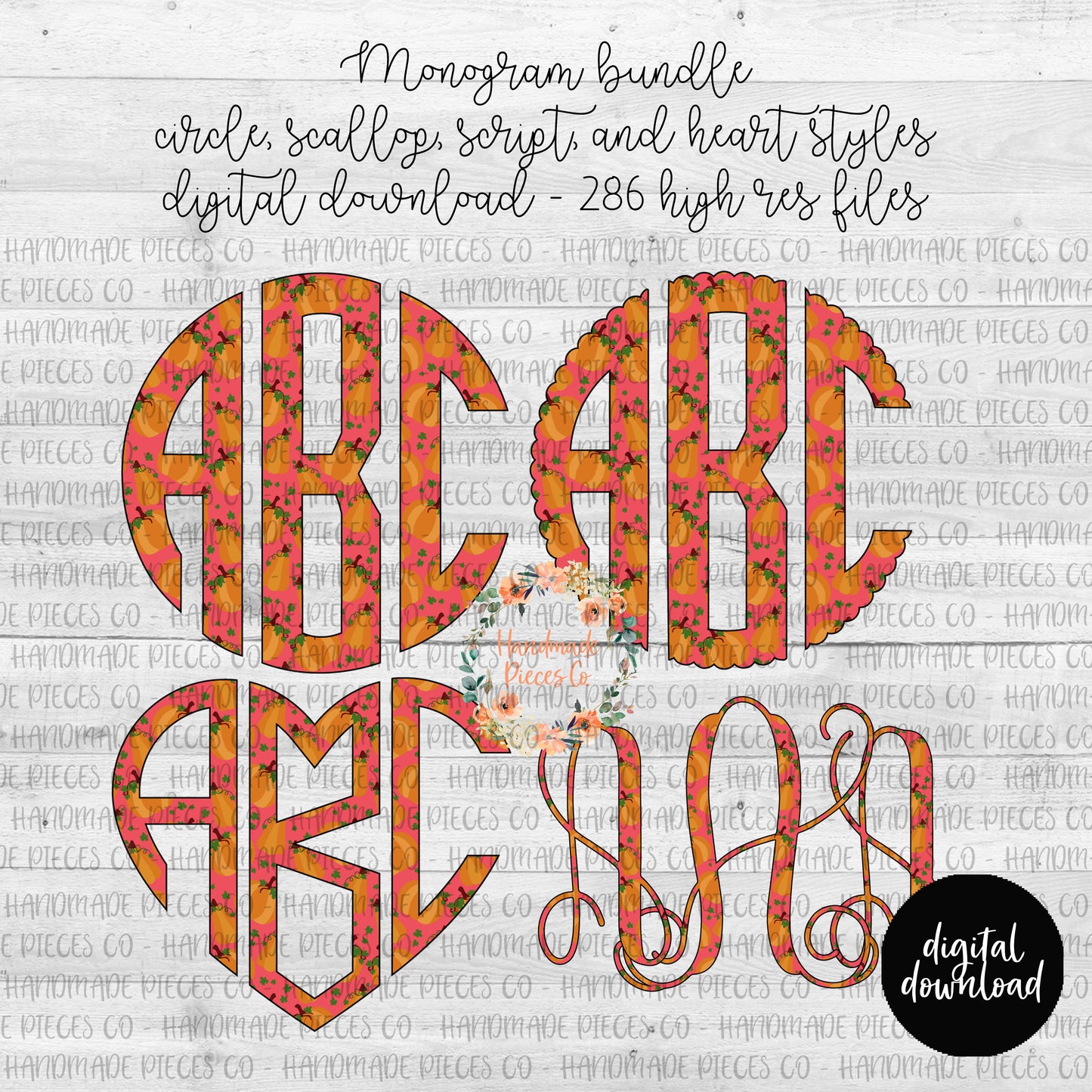 Pumpkin Monogram, Pink - Multiple Styles - Digital Download