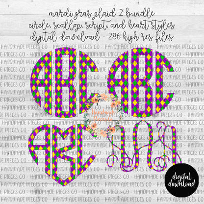 Mardi Gras Plaid Monogram 2 - Multiple Styles - Digital Download