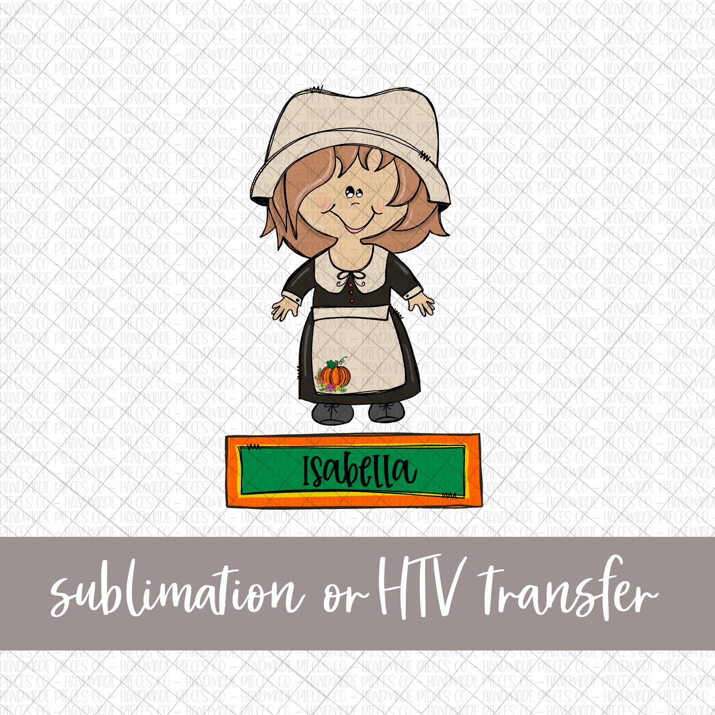 Pilgrim, Girl with Name - Sublimation or HTV Transfer