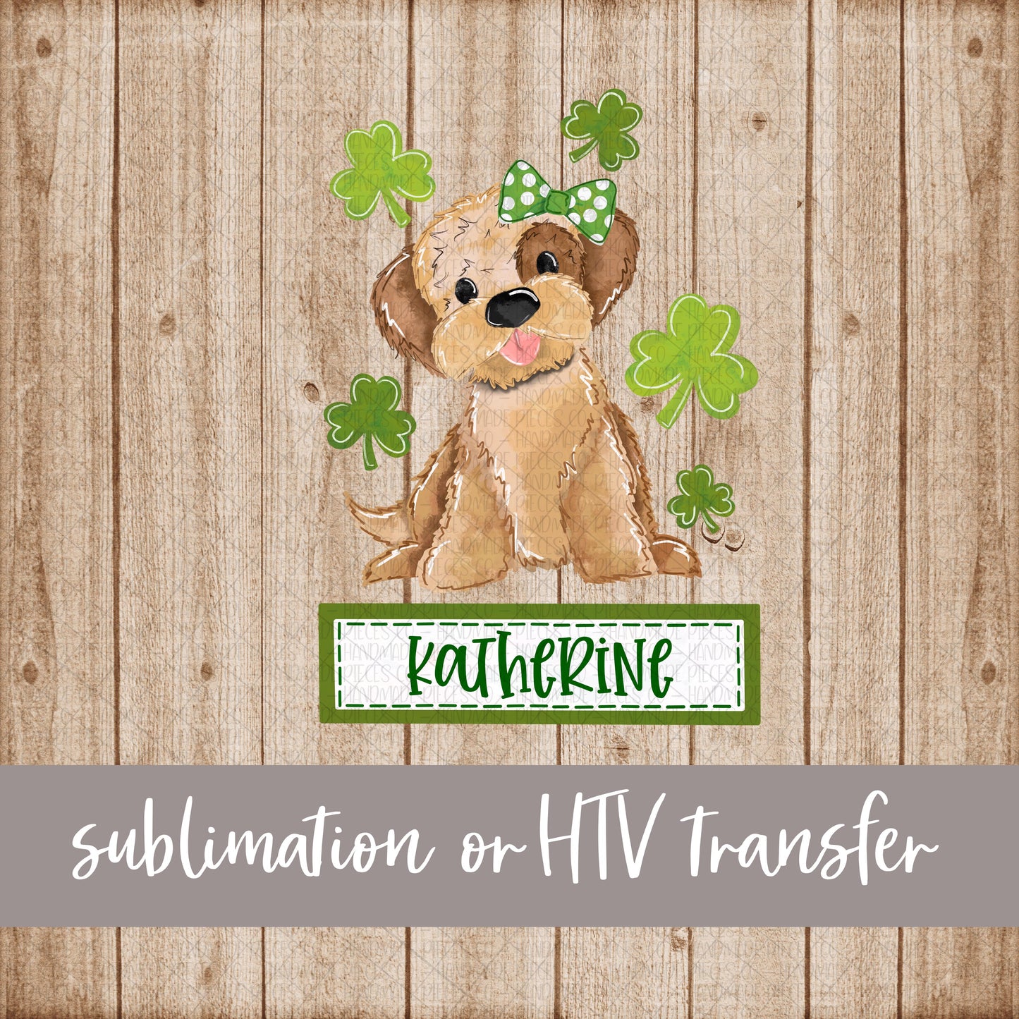 Puppy, St. Patrick's, Girl with Name and Frame - Sublimation or HTV Transfer
