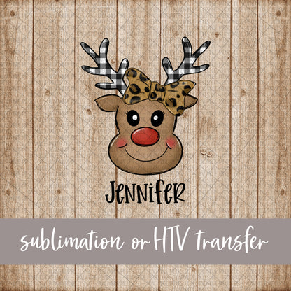 Reindeer, Bow - Name Optional - Sublimation or HTV Transfer