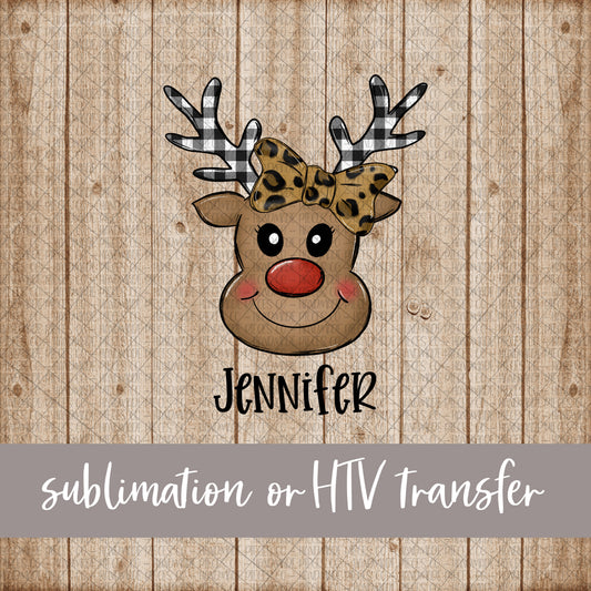Reindeer, Bow - Name Optional - Sublimation or HTV Transfer