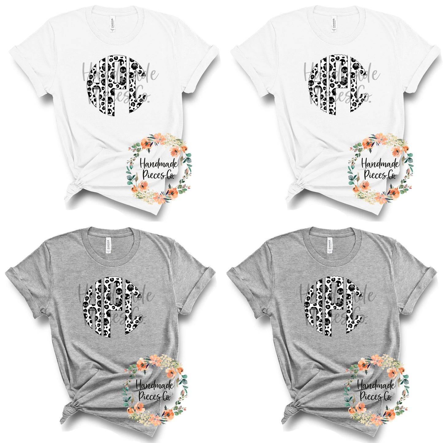 Leopard Skulls Monogram, Snow - Multiple Styles - Digital Download