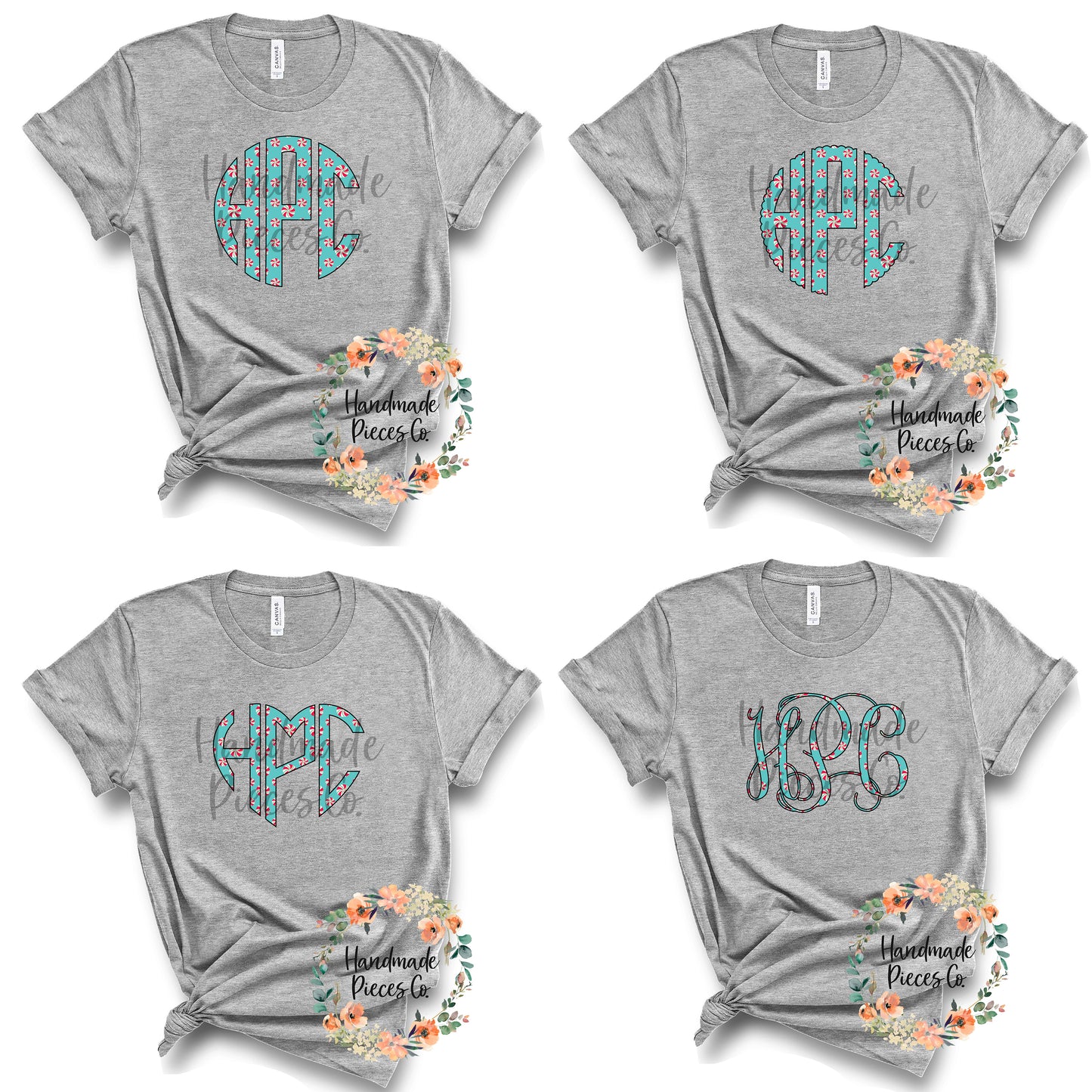 Peppermint Monogram, Blue - Multiple Styles - Digital Download