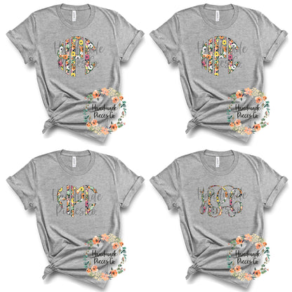 Fall Floral Monogram, Version 2 - Sublimation or HTV Transfer