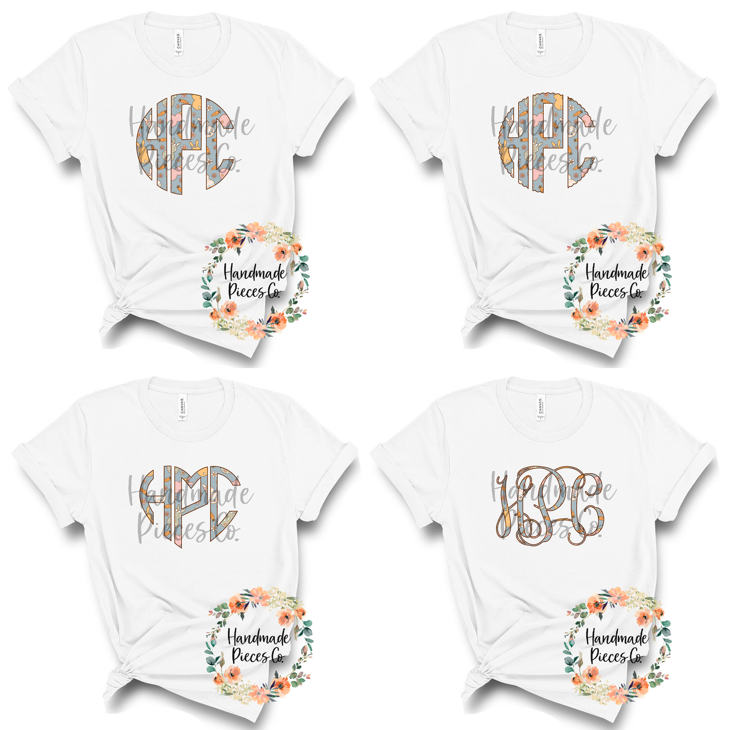 Easter Monogram, Bunnies Staggered, Blue Background - Multiple Styles - Digital Download