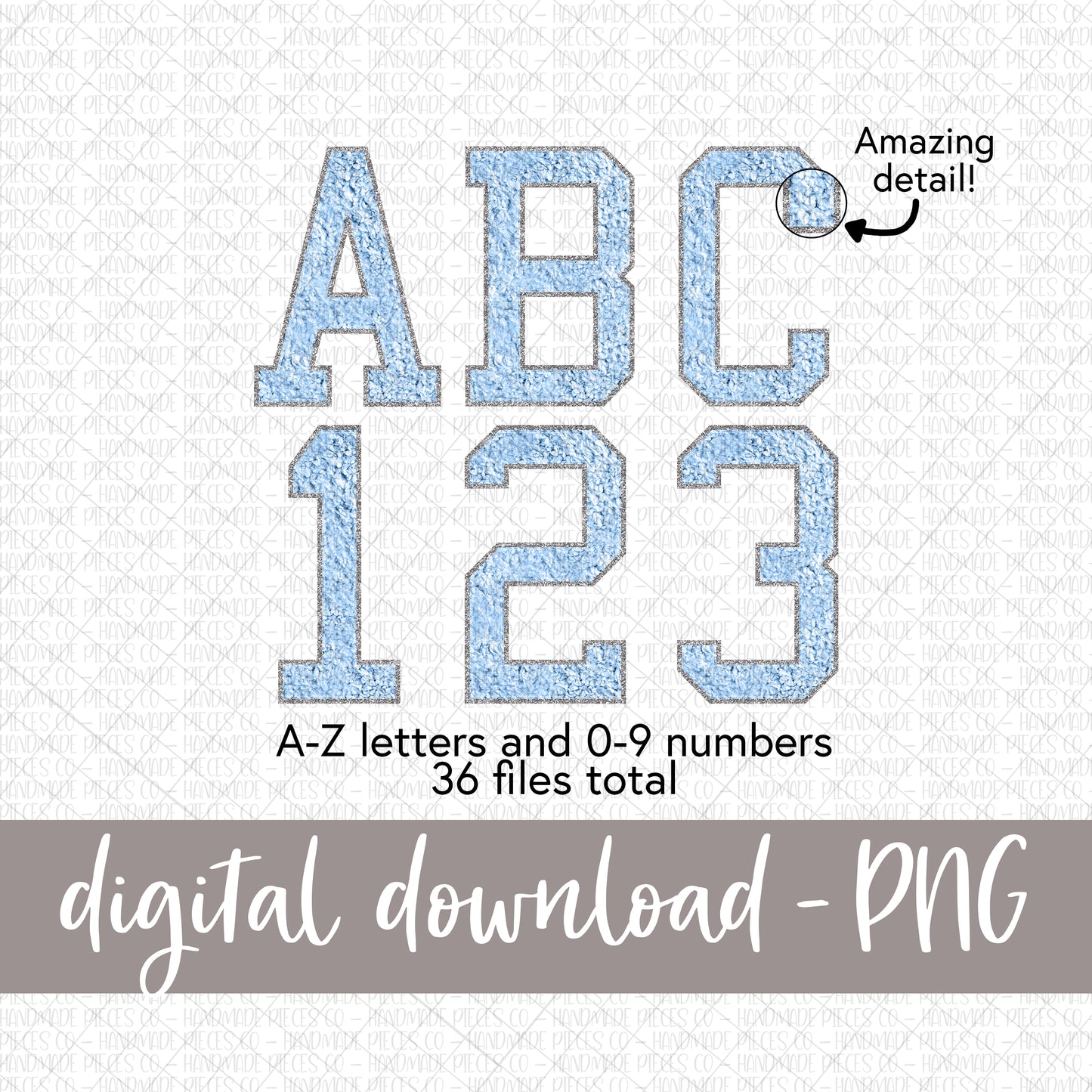 Faux Chenille Letters, Sky Blue - Digital Download