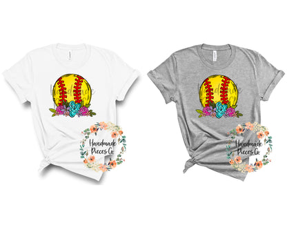 Softball, Floral - Sublimation or HTV Transfer