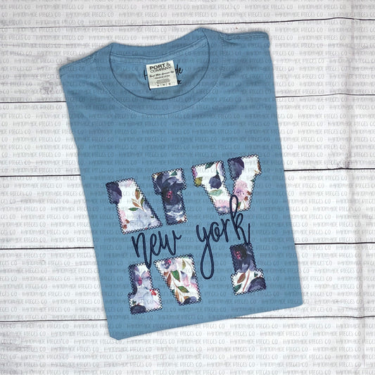 State Abbreviation with Name Embroidered Applique Garment, Split Design - Diamond Stitch) - Adult