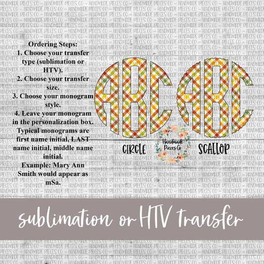 Autumn Plaid Monogram, Bright Diagonal - Sublimation or HTV Transfer