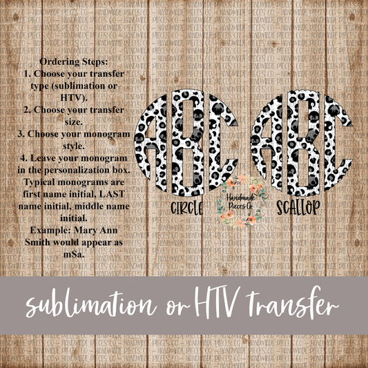 Leopard Skulls Monogram, Snow - Sublimation or HTV Transfer
