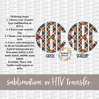 Autumn Plaid Monogram, 5 - Sublimation or HTV Transfer