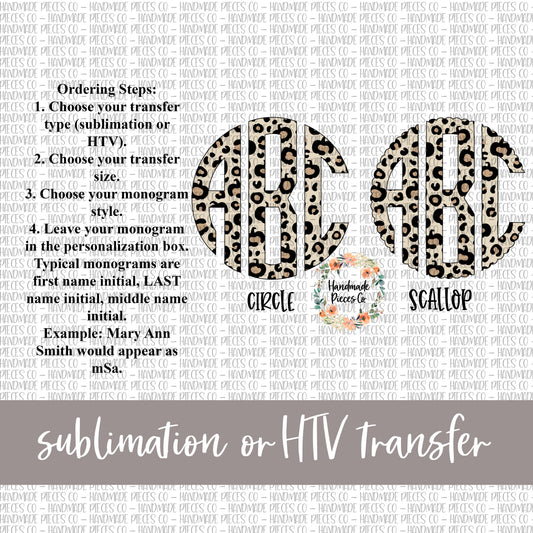 Leopard Pumpkin Monogram, Light Leopard - Sublimation or HTV Transfer