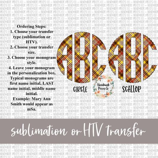 Autumn Plaid Monogram, 2 - Sublimation or HTV Transfer