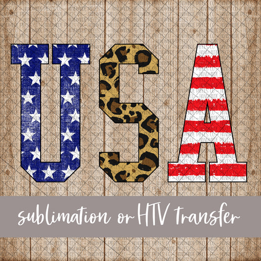 USA, Stars Leopard Stripes  - Sublimation or HTV Transfer