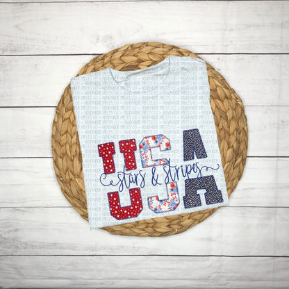USA Trio Stars and Stripes Embroidered T-Shirt - Youth/Adult
