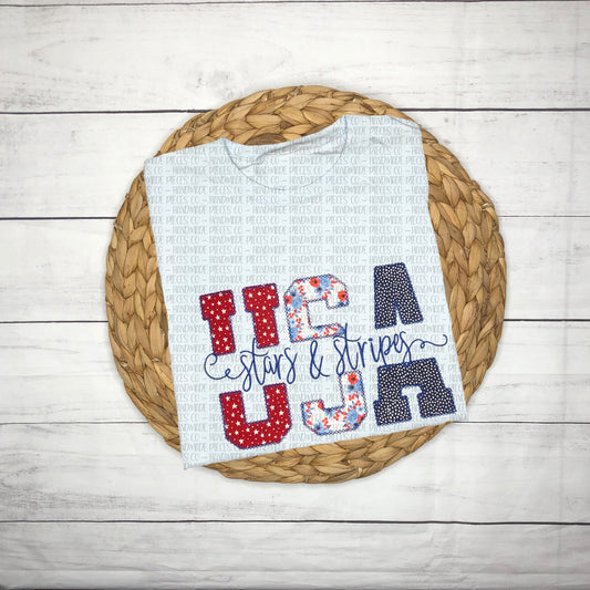 USA Trio Stars and Stripes Embroidered T-Shirt - Youth/Adult