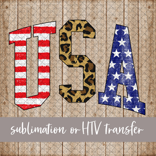 USA, Stripes Leopard Stars, Curved - Sublimation or HTV Transfer