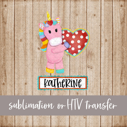 Unicorn, Valentine's with Name - Sublimation or HTV Transfer