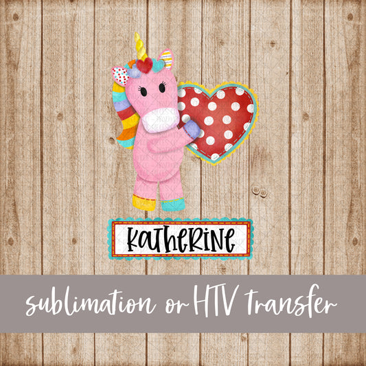 Unicorn, Valentine's with Name - Sublimation or HTV Transfer