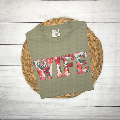 Wife/Wifey Embroidered Applique Garment, Varsity Font - Adult