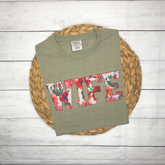 Wife/Wifey Embroidered Applique Garment, Varsity Font - Adult
